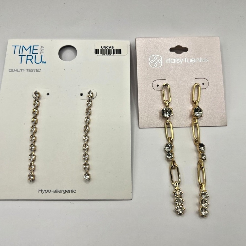 2 Pair Crystal Rhinestone Earrings Lot NWT Dangle Drop Daisy Fuentes Hypo Allerg